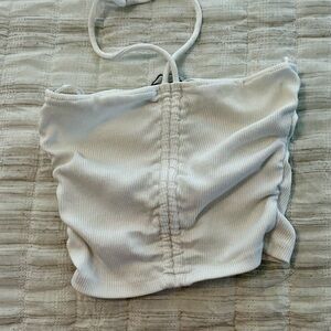 Zara White Ribbed Crop Top